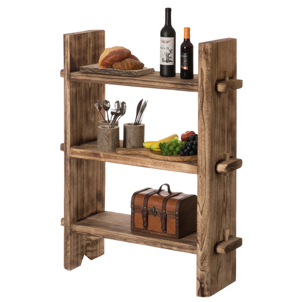 Vintiquewise Natural Wooden Rustic Bark Three Tier Shelf Display for Entryway, Kitchen, and Outdoor